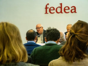 Ángel de la Fuente y Mariano Guindal durante la presentación a la prensa del Boletín Fedea nº19